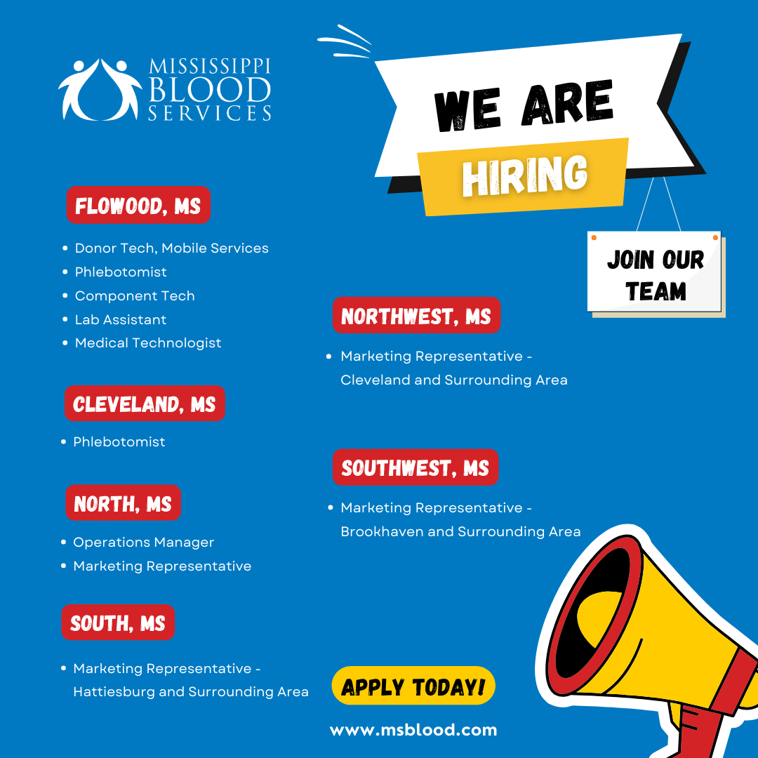 Job Opportunities Mississippi Blood Services